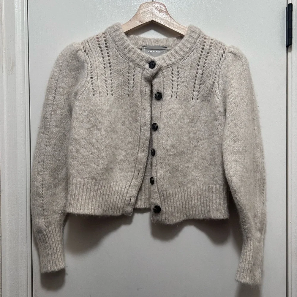 Everlane Alpaca Merino Cropped Puff Sleeve Cardigan S